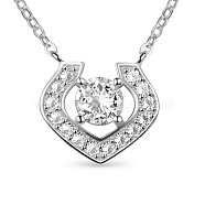 SHEGRACE Newest Design 925 Sterling Silver Pendant Necklace, Micro Pave Zirconia U Shape Pendant with AAA Cubic Zirconia, Platinum, 15.7 inch(JN154A)