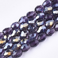 Electroplate Glass Beads Strands, AB Color Plated, Faceted, Teardrop, Indigo, 7.5~8x6mm, Hole: 1mm, about 66~68pcs/strand, 22.6 inch(EGLA-T013-05G)