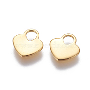 304 Stainless Steel Charms, Heart Lock, Real 24K Gold Plated, 11x10x1mm, Hole: 3x3.5mm(X-STAS-G190-37G)