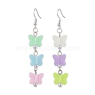 Acrylic Dangle Earrings, with 304 Stainless Steel Earring Hooks, Butterfly, Stainless Steel Color, 70x14mm(EJEW-JE05751-02)