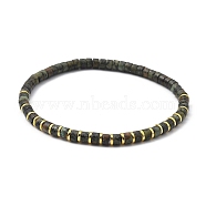 Natural African Jade Stretch Beaded Bracelets, with Electroplated Non-magnetic Synthetic Hematite Beads, Flat Round, Inner Diameter: 2-1/4 inch(5.8cm)(BJEW-JB05496-03)