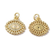 Rack Plating Brass Micro Pave Clear Cubic Zirconia Pendants, with Enamel & Jump Ring, Long-Lasting Plated, Lead Free & Cadmium Free, Eye Charm, Real 18K Gold Plated, 15x15.5x2mm, Hole: 3mm(KK-F853-05G)