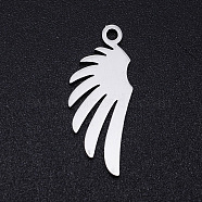 201 Stainless Steel Pendants, Feather, Stainless Steel Color, 20x8x1mm, Hole: 1.4mm(STAS-N090-JN830-1)