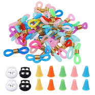 Synthetic Rubber Knitting Needle Point Protectors, Knitting Needle Caps, with Silicone Eyeglass Chain Ends and Plastic Cord Locks, Mixed Color(DIY-GL0004-91)