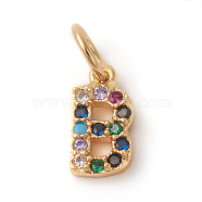 Brass Micro Pave Colorful Cubic Zirconia Charms, Golden, Letter.B, 9x5x2mm, Hole: 3mm(ZIRC-F092-01-B)