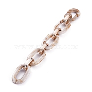 Handmade Acrylic Cable Chains, Imitation Gemstone Style, with CCB Plastic Linking Ring, Rectangle, Rose Gold, Floral White, Links: 38x23.5x6.5mm and 24.5x15x6.5mm, 39.37 inch(1m)/strand(AJEW-JB00634-03)