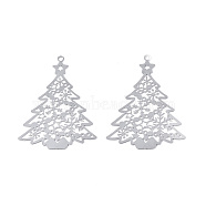 201 Stainless Steel Pendants, Etched Metal Embellishments, Christmas Tree, Stainless Steel Color, 53x39x0.3mm, Hole: 2mm(STAS-N102-11P)