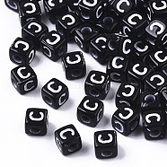 Opaque Acrylic Beads, Horizontal Hole, Alphabet Style, Cube, Black & White, Letter.C, 5x5x5mm, Hole: 2mm, about 500pcs/50g(X-SACR-N002-01C-1)