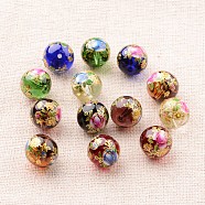 Flower Picture Printed Glass Round Beads, Mixed Color, 12mm, Hole: 1mm(GLAA-J087-12mm-A)