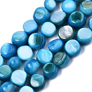 Natural Freshwater Shell Beads Strands, Dyed, Nuggets, Light Sky Blue, 7~9x7~8x2.5~6mm, Hole: 0.8mm, about 48~50pcs/strand, 14.96~15.74 inch (38~40cm)(SHEL-S276-110B-03)
