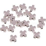 Brass Beads, Cross, Platinum, 8x8x3mm, Hole: 1.4mm(KK-BC0005-06)