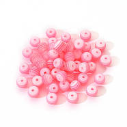 50Pcs Transparent Stripe Resin Beads, Round, Pink, 1/4 inch(8mm), Hole: 2mm, 50pcs/Bag(RESI-YW0001-02F)