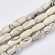 Dyed Natural Wooden Beads Strands, with Wavy Pattern, Lead Free, Column, Old Lace, 13~14.5x7.5mm, Hole: 1.8mm, about 66pcs/strand, 37.40 inch(X-WOOD-T025-008-LF)