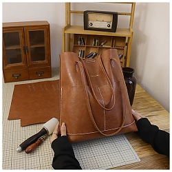 DIY Imitation Leather Bucket Bag Tote Bag Making Kits, Sienna, 340x320x100mm(PW-WG664D6-02)