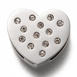 304 Stainless Steel Slide Charms, with Rhinestone, Heart, Crystal, Stainless Steel Color, 12x13x3.5mm, Hole: 8x1.5mm(STAS-P270-20P-01)