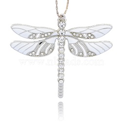 Alloy Enamel Dragonfly Big Pendants, with Crystal Rhinestone, Platinum, White, 57x64x5mm, Hole: 2mm(X-ENAM-L034-04P)