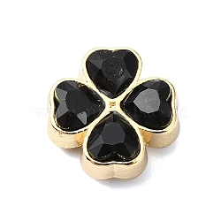 Rack Plating Alloy Beads, with Glass, Clover, Black, 16x16x7mm, Hole: 1.6mm(PALLOY-Z004-01G-01)