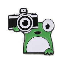 Lime Green Funny Frog Alloy Enamel Pins Brooch, for Backpack Clothes, Camera, 29.5x28.5x1.5mm(JEWB-R025-01A)