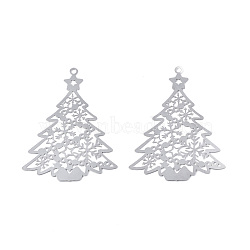 Non-Tarnish 201 Stainless Steel Pendants, Etched Metal Embellishments, Christmas Tree, Stainless Steel Color, 53x39x0.3mm, Hole: 2mm(STAS-N102-11P)