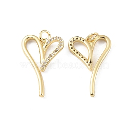 Rack Plating Brass Micro Pave Cubic Zirconia Pendants, Cadmium Free & Lead Free, Long-Lasting Plated, with Jump Ring, Asymmetrical Heart Charm, Real 18K Gold Plated, 25x16x2.5mm, Hole: 3.2mm(KK-C021-04G)