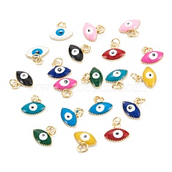 Brass Enamel Pendants, Real 18K Gold Plated, Long-Lasting Plated, Evil Eye, Mixed Color, 10x11x2mm, Hole: 2.6mm(KK-M220-03G)