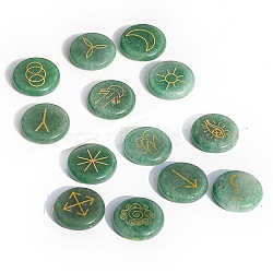 13Pcs 13 Styles Flat Round Natural Green Aventurine Rune Stones, Healing Stones for Chakras Balancing, Crystal Therapy, Meditation, Reiki, Divination Stone, 25x6mm(PW-WG15937-03)