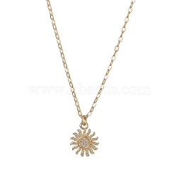 Brass Micro Pave Clear Cubic Zirconia Pendant Necklaces, with Brass Cable Chains, Sun, Golden, 17.52 inch(445mm)(NJEW-JN04930)