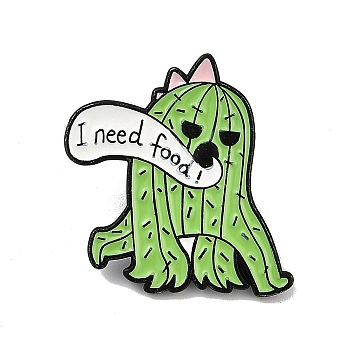 Fanny Cactus Monster I Need Food Enamel Pins, Alloy Brooch for Backpack Clothes, Yellow Green, 27.5x27mm