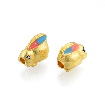 Alloy Enamel Beads, Matte Gold Color, Rabbit, Colorful, 11x7x8.5mm, Hole: 2.5mm