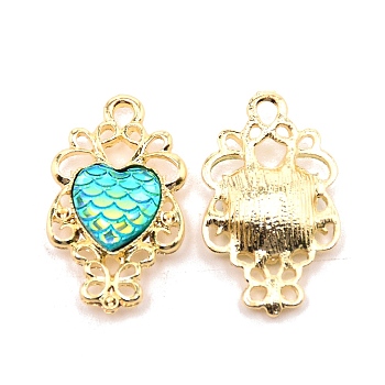 Alloy Pendants, with Resin, Light Gold, Heart, Turquoise, 26x15.5x3.5mm, Hole: 2.5mm