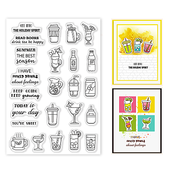 PVC Plastic Stamps, for DIY Scrapbooking, Photo Album Decorative, Cards Making, Stamp Sheets, Drink Pattern, 16x11x0.3cm