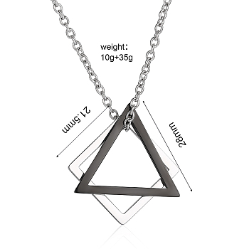 Simple Geometric Pendant Necklace, Stainless Steel Necklace, Triangle & Square, Gunmetal, 15.75 inch(40cm)