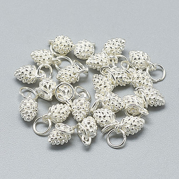 925 Sterling Silver Charms, with Jump Ring, Pine Cone, Silver, 10x5.5x5.5mm, Hole: 4mm