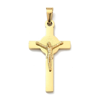 304 Stainless Steel Pendants, Jesus Crucifixion Charm, with 201 Stainless Steel Snap On Bails, Ion Plating(IP), Golden, 30x16.5x3.8mm, Hole: 5mm