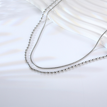 Double Layer Pearl Necklace with Seed Beads, Stainless Steel Chain Necklaces