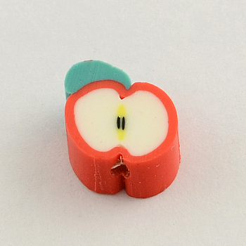 Handmade Polymer Clay Beads, Apple, Red, 9x10x4mm, Hole: 1.5mm