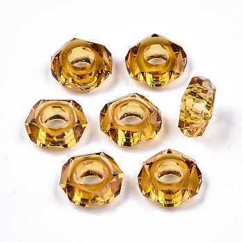 Epoxy Resin European Beads, Large Hole Beads, Donut, Faceted, Goldenrod, 13~14x5mm, Hole: 6mm