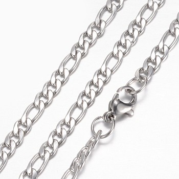 304 Stainless Steel Figaro Chain Necklaces, with Lobster Claw Clasps, Stainless Steel Color, 19.68~19.88 inch(50~50.5cm), 4mm, 4mm