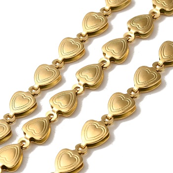 Ion Plating(IP) 304 Stainless Steel Heart Link Chains, Soldered, with Spool, Real 18K Gold Plated, 9.5x6x2.5mm, 10m/roll