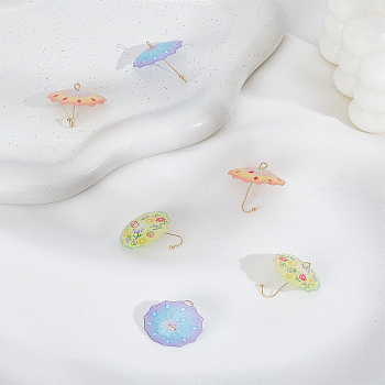 6Pcs 3 Colors Acrylic Pendants, Umbrella, with Brass Finding, Mixed Color, 21.5x22mm, Hole: 2mm, 2pcs/color