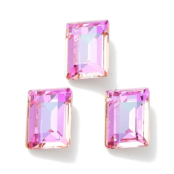 Glass Rhinestone Cabochons, Point Back & Back Plated, Faceted, Rectangle, Fuchsia, 14x10x5.5mm