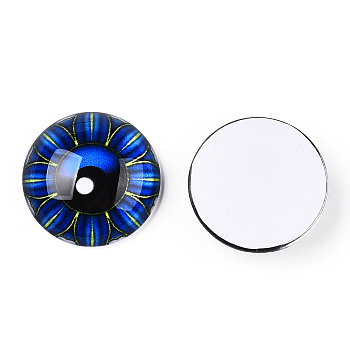 Glass Cabochons, Half Round with Eye, Kaleidoscope, Blue, 20x6.5mm