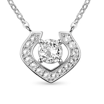 SHEGRACE Newest Design 925 Sterling Silver Pendant Necklace, Micro Pave Zirconia U Shape Pendant with AAA Cubic Zirconia, Platinum, 15.7 inch