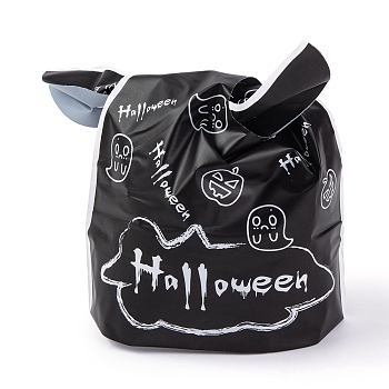 100Pcs Rabbit Shaped Halloween Candy Plastic Bags, Word Halloween Printed Candy Gift Bags, Black, 21.5~22.5x13.6x0.01cm