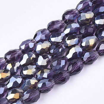 Electroplate Glass Beads Strands, AB Color Plated, Faceted, Teardrop, Indigo, 7.5~8x6mm, Hole: 1mm, about 66~68pcs/strand, 22.6 inch