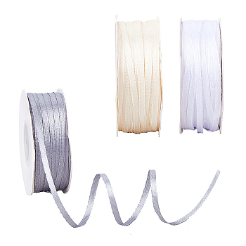 3 Rolls 3 Colors Polyester Ribbons, Garment Accessories, Mixed Color, 1/8 inch(3mm), about 99.52 Yards(91m)/Roll, 1 roll/color