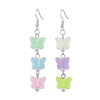 Acrylic Dangle Earrings, with 304 Stainless Steel Earring Hooks, Butterfly, Stainless Steel Color, 70x14mm