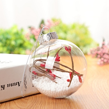 Transparent Plastic Fillable Ball Pendants Decorations, with Rattan inside, Christmas Tree Hanging Ornament, Clear, 60mm