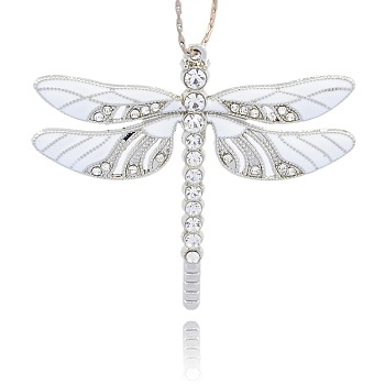 Alloy Enamel Dragonfly Big Pendants, with Crystal Rhinestone, Platinum, White, 57x64x5mm, Hole: 2mm