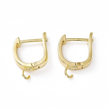 Brass Hoop Earring Findings with Latch Back Closure, with Horizontal Loops, Cadmium Free & Lead Free, Long-Lasting Plated, Real 24K Gold Plated, 16.5x12x2.5mm, Hole: 2mm, Pin: 0.9mm